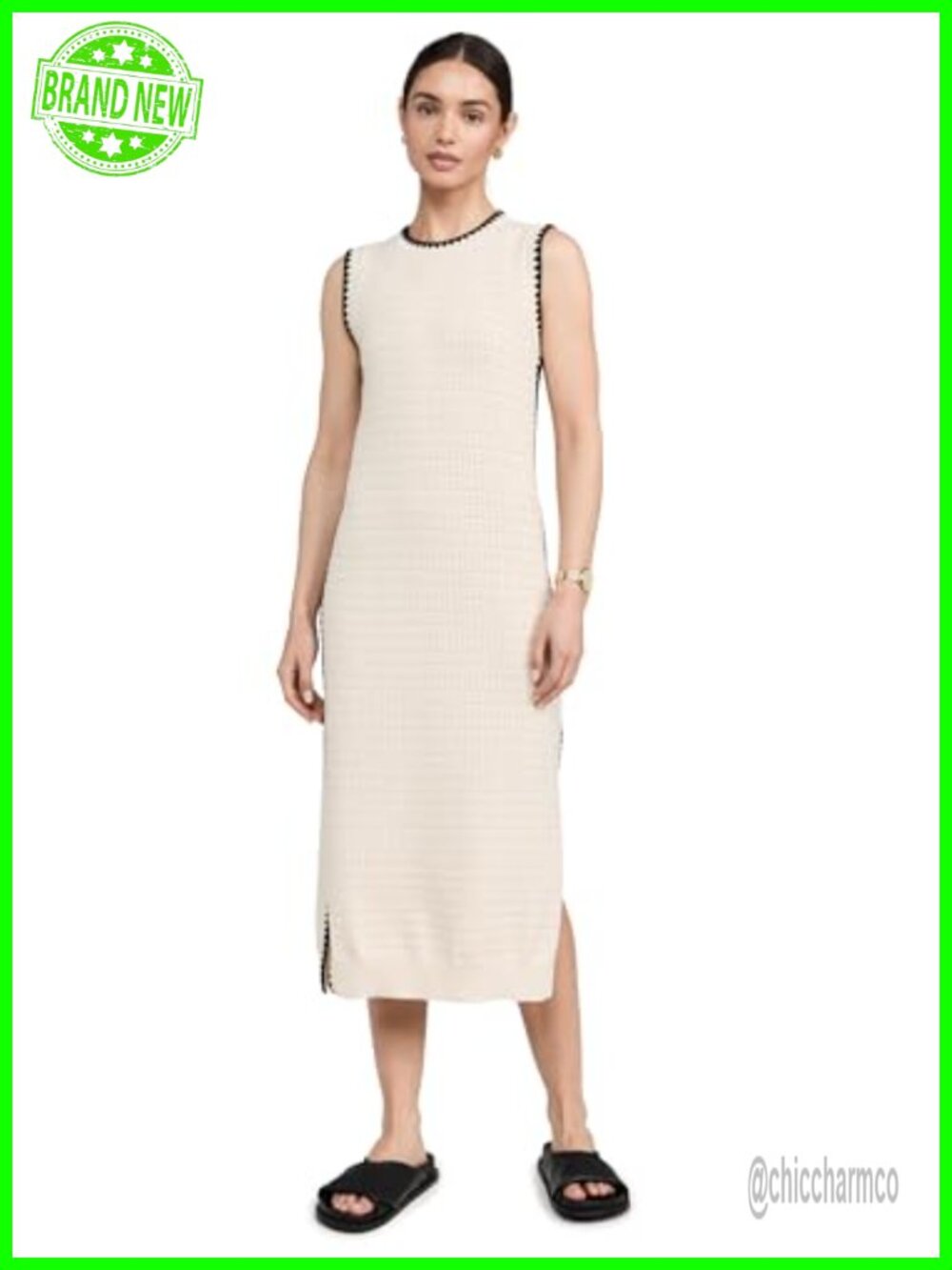 Dwight Tank Knit Dress Pointelle Scalloped Trim Side Slits Casual